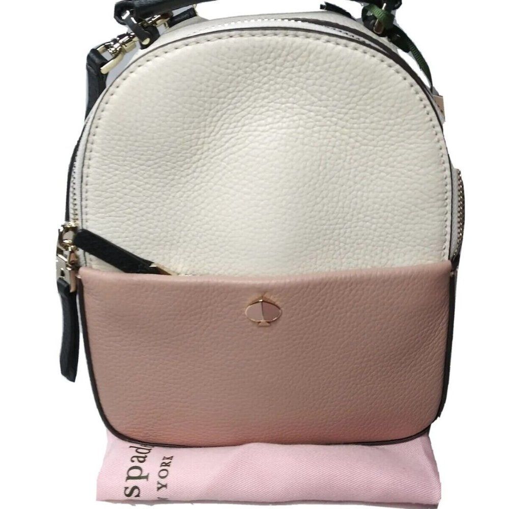 Kate Spade Polly MINI Convertible Backpack Peach~White Leather Purse SMALL